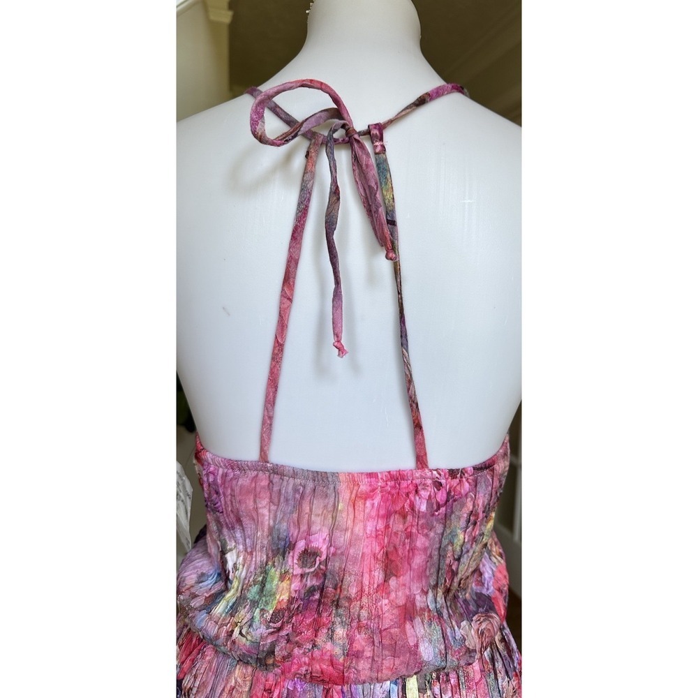 Everleigh Pink Floral Halter Pleated Dress Women's Size M Boho Summer Casual - Picture 3 of 9